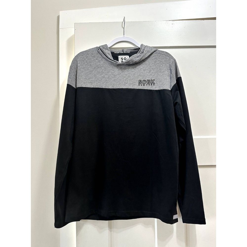 SOBK Men's Hoodie Size Large Black White Striped Long Sleeve NWT Supreme Cotton